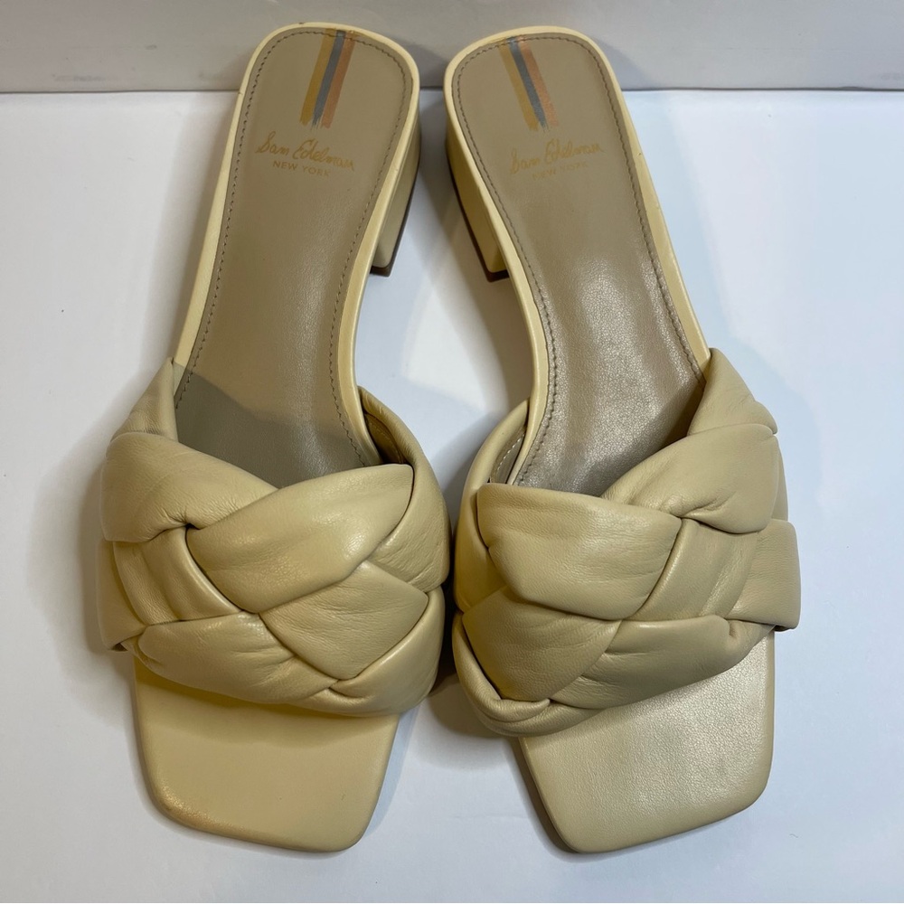 Sam Edelman Adaley Woven Slide Sandals Cream Beige Leather Braided size 6 1/2